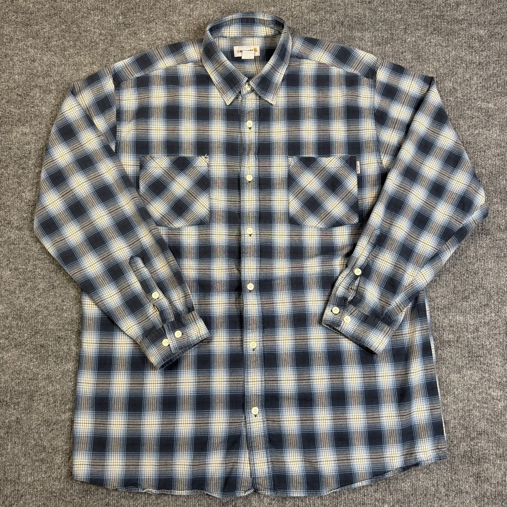 Carhartt Shirt Men Extra Large Blue Plaid Button Up Classic Long Sleeve Workwear